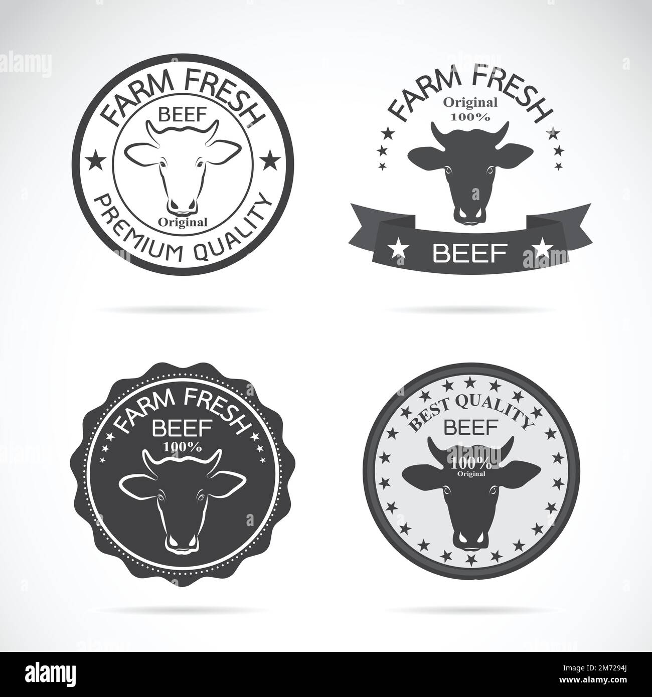 Satz von Vektorkennzeichnungen für Kühe auf weißem Hintergrund. Bauernhoftier. Leicht bearbeitbare Layered-Vektordarstellung. Stock Vektor