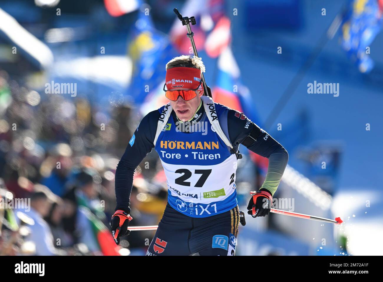 Pokljuka, Slowenien. 06. Januar 2023. Roman Rees von Deutschland in Aktion beim Men 10 km Sprint Rennen bei der BMW IBU Biathlon Weltmeisterschaft in Pokljuka. Kredit: SOPA Images Limited/Alamy Live News Stockfoto