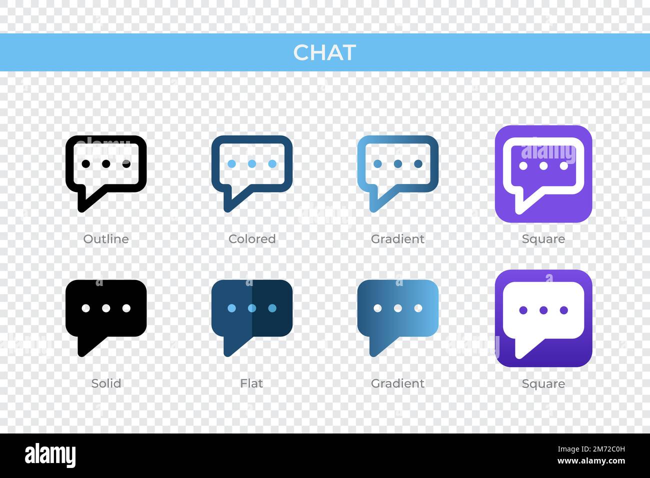 Chat-Symbol in einem anderen Stil. Chatvektorsymbole in Umriss-, durchgehenden, farbigen, verlaufenden und flachen Stil. Symbol, Logo-Abbildung. Vektorillus Stock Vektor