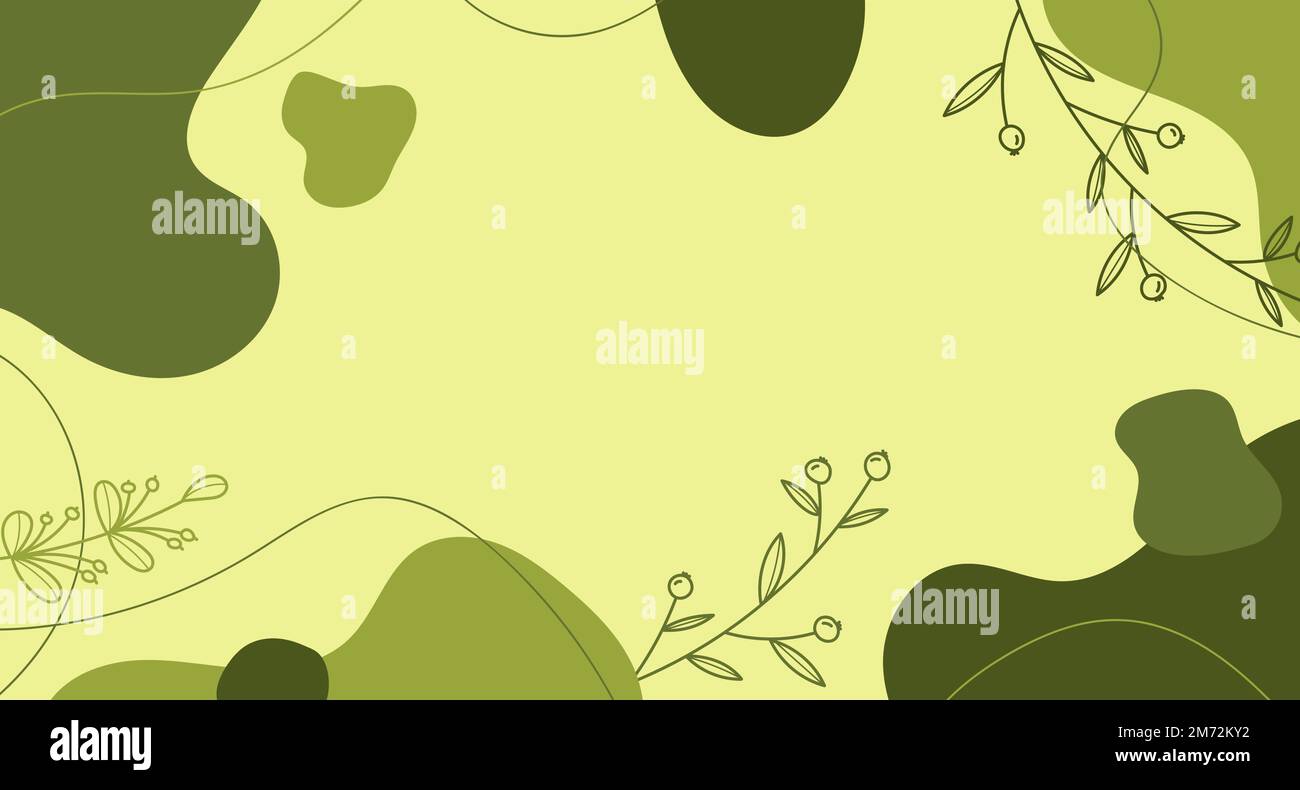 Minimalistische abstrakte Naturkunst Formen den Hintergrund. Pastellfarbener Kritzelhintergrund. Sommersaison oder Naturkonzept. Moderne handgezogene Pflanzenblätter. Ve Stock Vektor