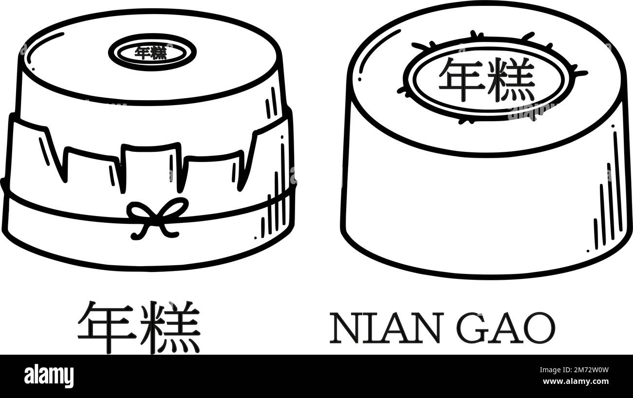 Nian gao, Übersetzung aus chinesischer Neujahrskuchen-Vektordarstellung. Chinesisches Neujahrsdessert Niangao im Doodle-Stil. Stock Vektor