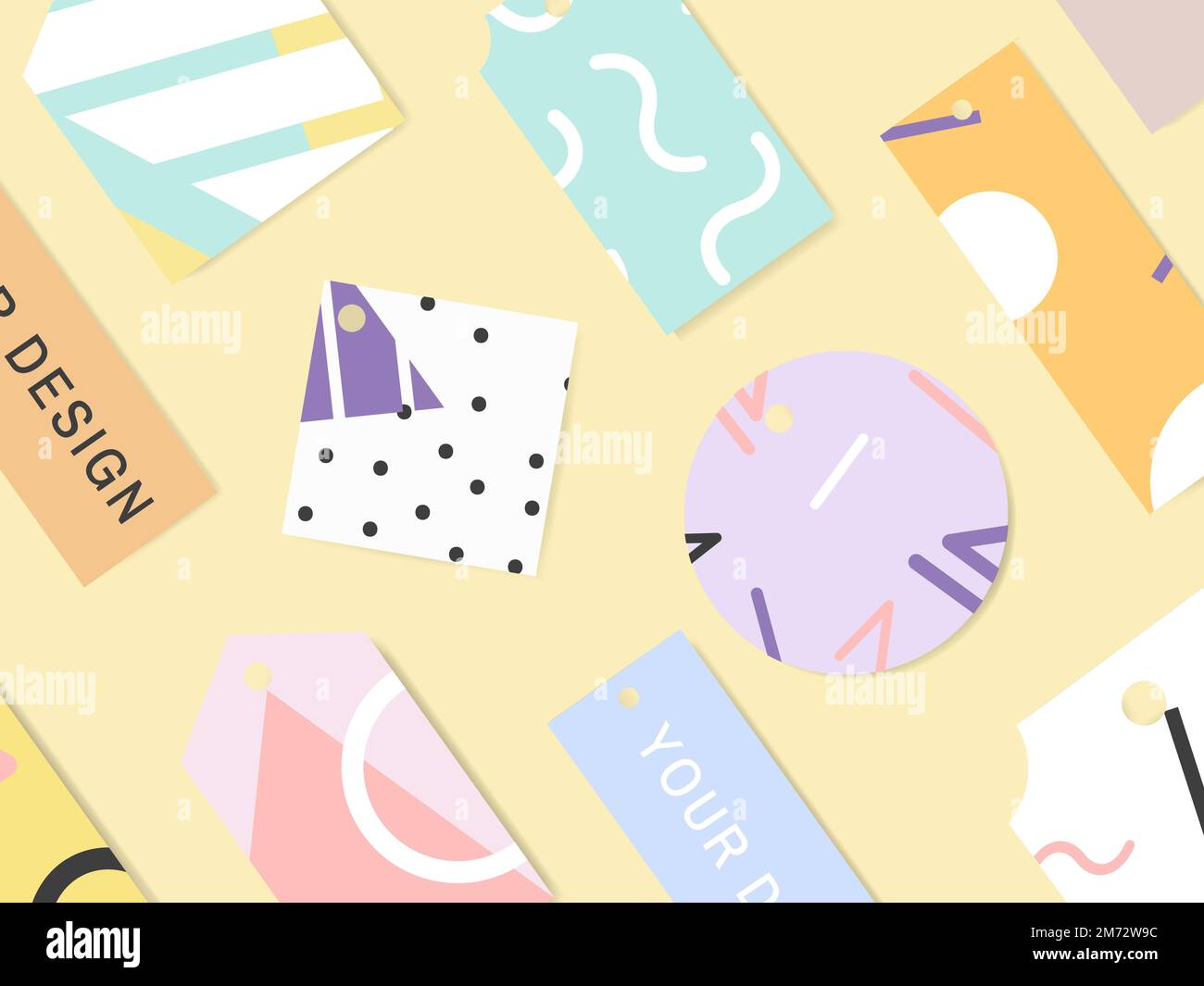 Bunte geometrische memphis Tags Set Stock Vektor