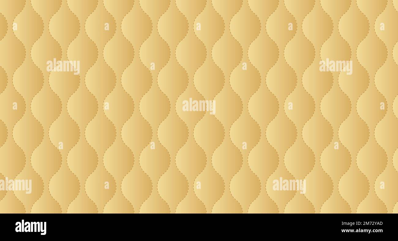 Einfache Polsterung mit gestepptem Hintergrund. Sofa-Hintergrund aus goldenem Leder mit Textur. Vektordarstellung Stock Vektor