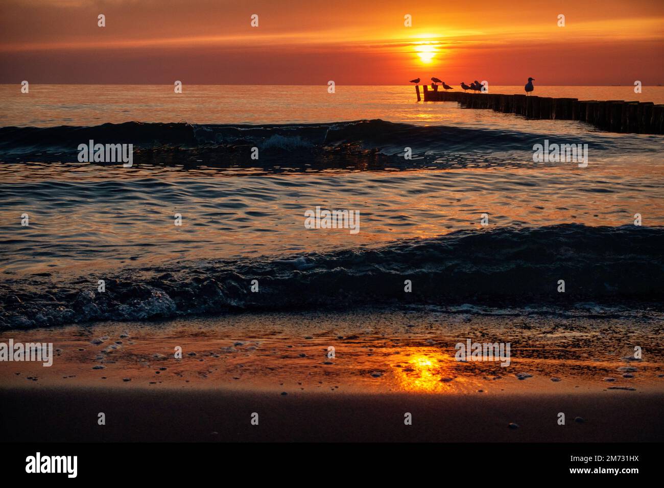 Stimmungsvoller Sonnenuntergang am Ostseestrand Darß Wustrow Stockfoto