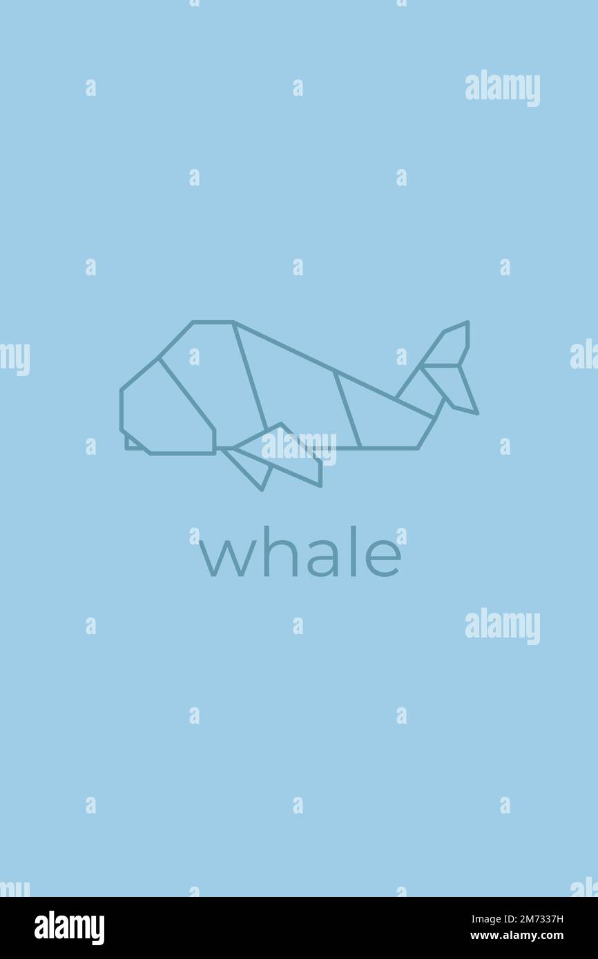 Wal-Origami. Abstraktes „Line Art Wal“-Logo. Tierische Origami. Tierlinienkunst. Schaubild einer Tierhandlung. Vektordarstellung Stock Vektor