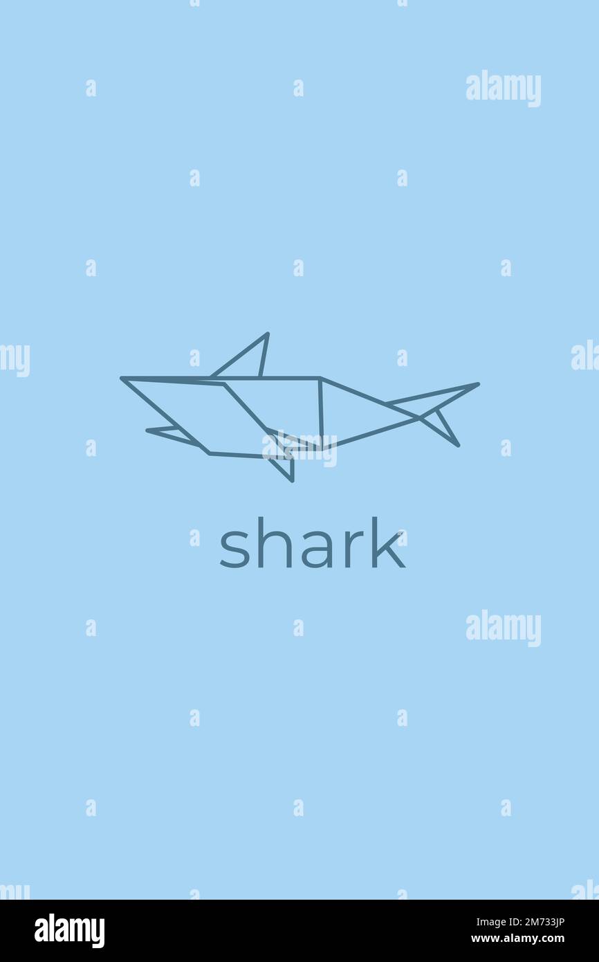 Hai-Origami. Abstraktes Design mit „Art Shark“-Logo. Tierische Origami. Tierlinienkunst. Schaubild einer Tierhandlung. Vektordarstellung Stock Vektor