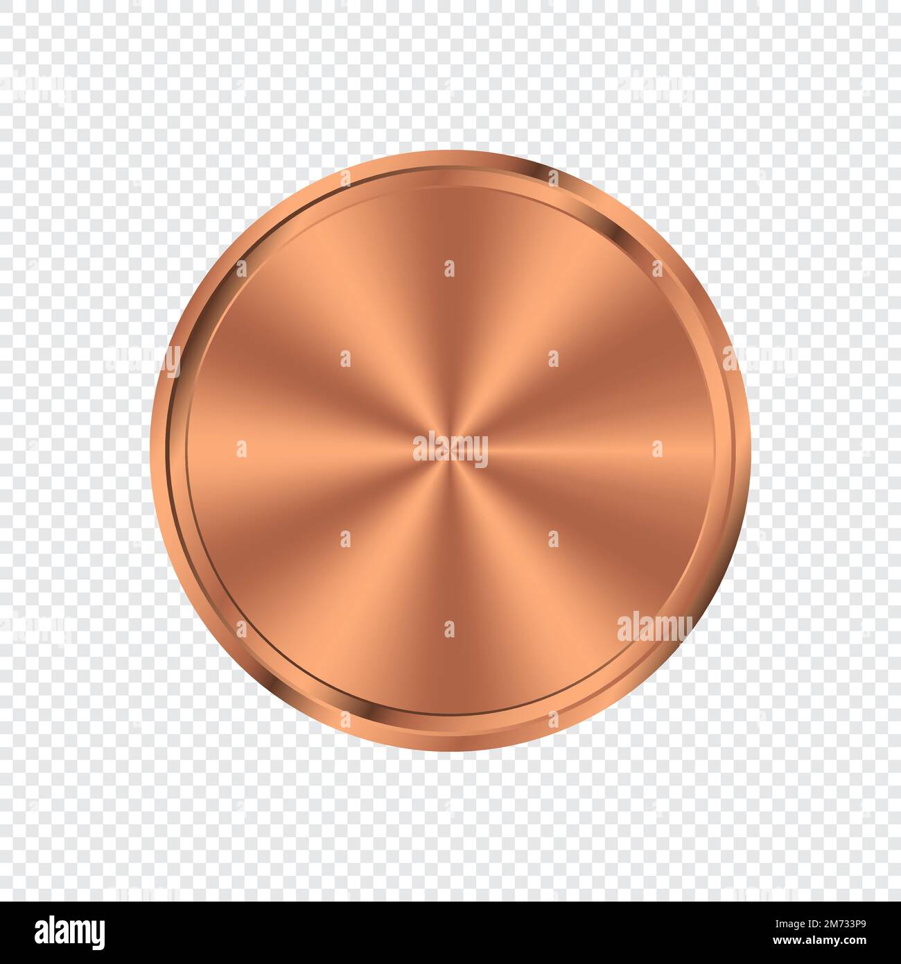 Hintergrund der Bronzekreisplatte. Bronzemedaille aus Metall. Helles Element mit Knopf und Metallic-Effekt. Vektordarstellung Stock Vektor