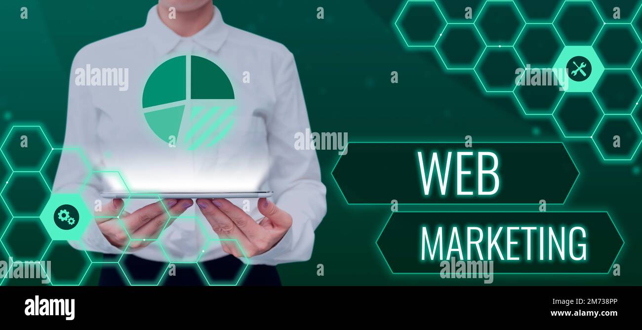 Handschriftlicher Text Web Marketing. Word für E-Commerce Werbung über Online-Verkäufer im Internet Stockfoto