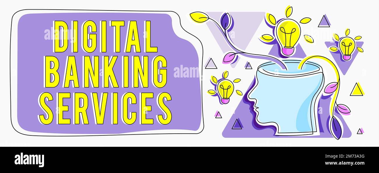 Schild mit Anzeige von Digital Banking Services. Konzept bedeutet Geschäft, Technologie, Internet und Netzwerke Stockfoto