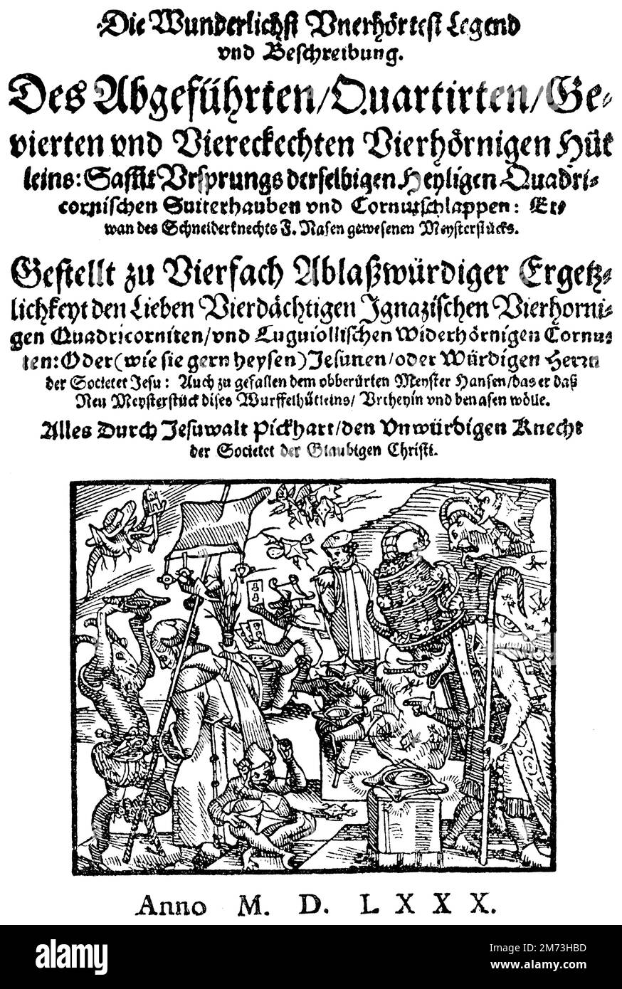 Johann Fischart (1546 oder 1547-1590), deutscher Schriftsteller, Faksimile des Titels von Johann Fischart's "Jesuitenhütlein", erste Ausgabe von 1580, , (Kulturgeschichtbuch, 1893), Johann Fischart (1546 oder 1547 1546-1590), deutscher Schriftsteller, Faksimile Ausgabe des Titels von Johann Fischarts "Jesuitenhütlein", erster Fischmund erster Johmann-1590, 1547-Crioder-1580), FAC-similé du titre du 'Jesuitenhütlein' de Johann Fischart, première édition de 1580 Stockfoto
