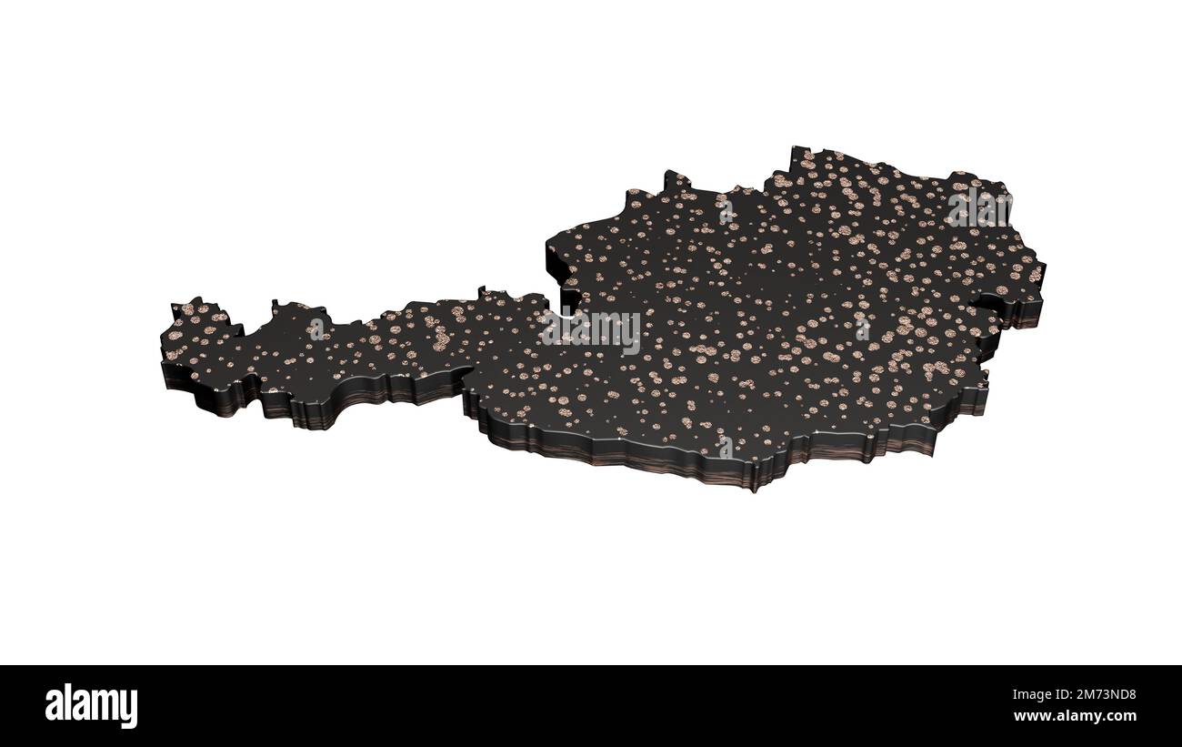 Eine 3D-Darstellung von schwarz-beigen österreichischen Karten isoliert auf weißem Hintergrund Stockfoto