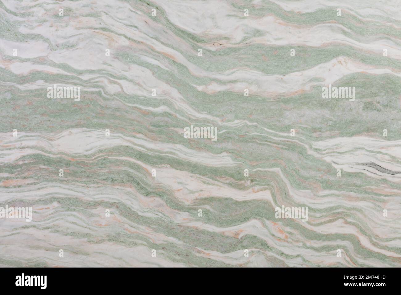 Albachiara- oder Lady Onyx-Marmorhintergrund, Textur in wunderschöner grüner, weißer Farbe. Plattenfoto. Italienisches Steinmuster für das Äußere des 3D, Haus Stockfoto