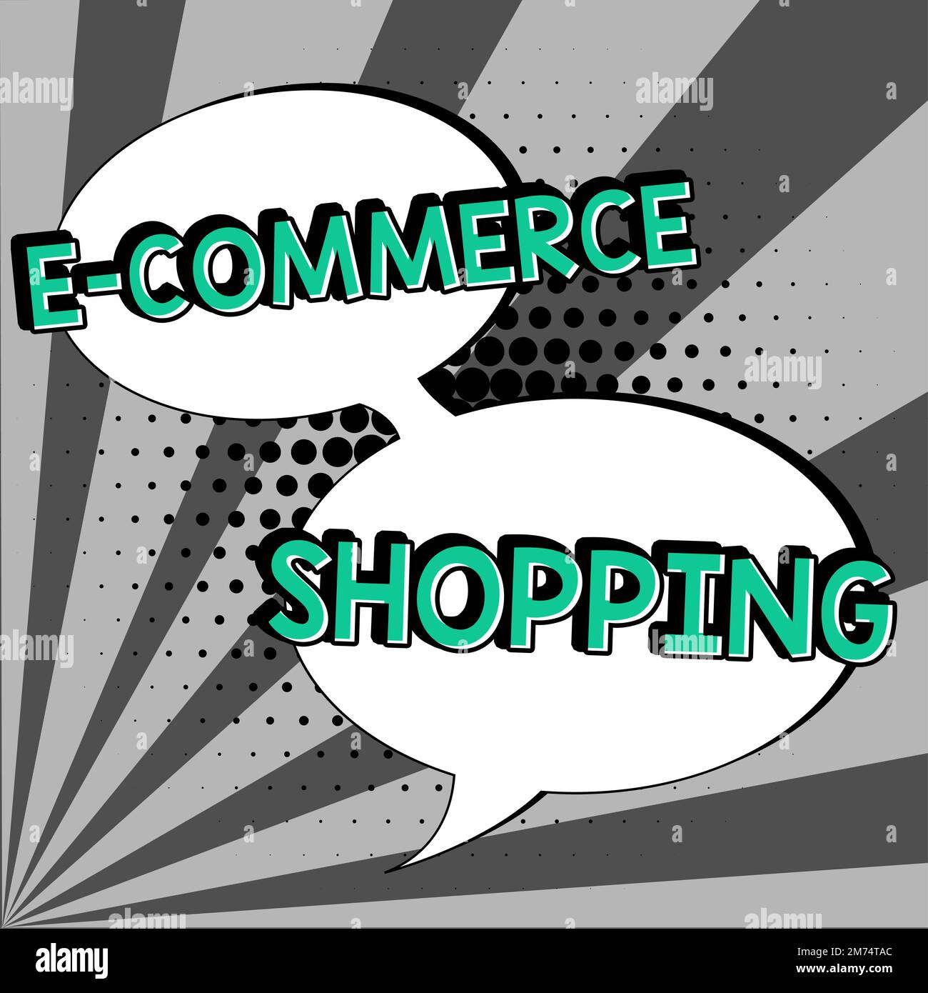 Textunterschrift für E-Commerce-Shopping. Internetkonzept kauft direkt Waren oder Dienstleistungen von einem Verkäufer über das Internet Stockfoto