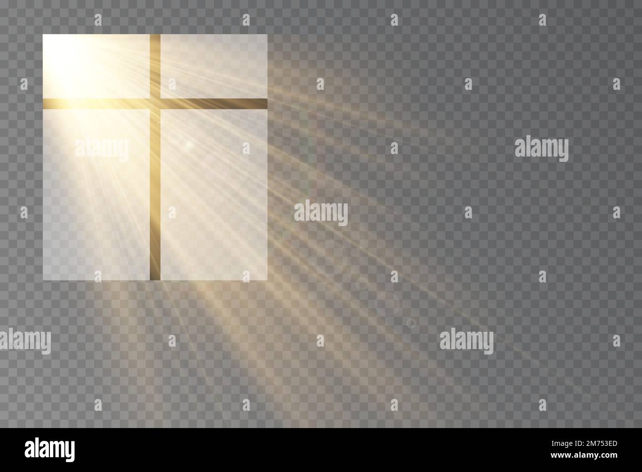 Die Sonne scheint aus dem Fenster. Vektor transparentes Sonnenlicht Spezielle Lichteffekte der Linse. Stock Vektor