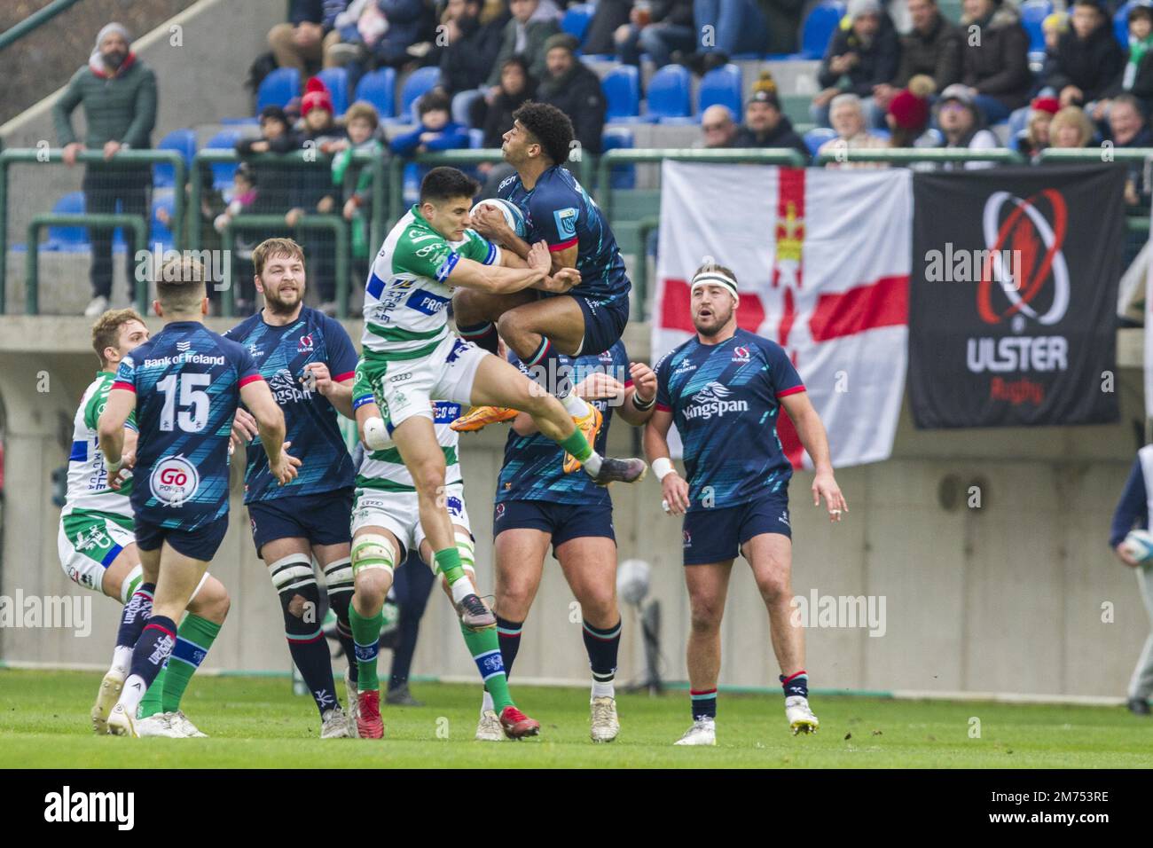 Monigo Stadium, Treviso, Italien, 07. Januar 2023, 07/01/2023; Foto Alfio Guarise; URC; Stadio Monigo Treviso; Benetton Treviso vs Ulster Rugby; Rugby; während Benetton Rugby vs Ulster Rugby - United Rugby Championship Match Stockfoto