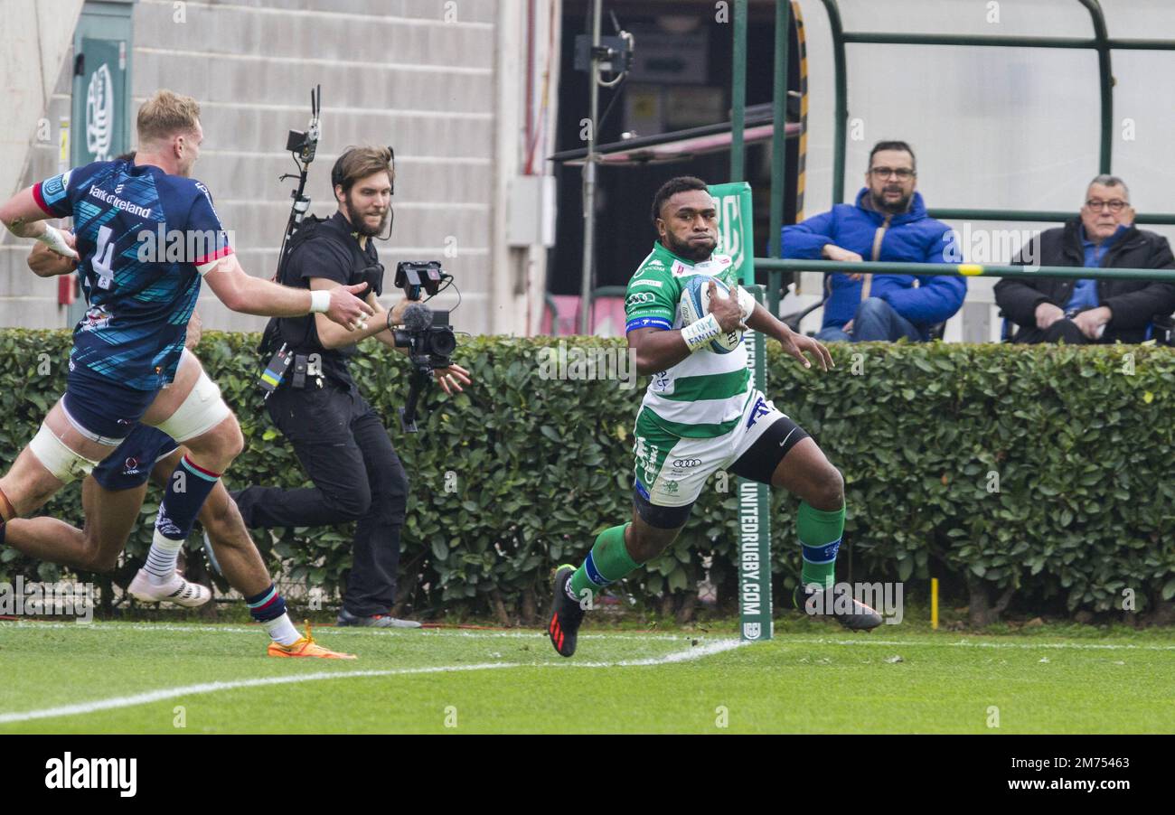 Monigo Stadium, Treviso, Italien, 07. Januar 2023, 07/01/2023; Foto Alfio Guarise; URC; Stadio Monigo Treviso; Benetton Treviso vs Ulster Rugby; Rugby; während Benetton Rugby vs Ulster Rugby - United Rugby Championship Match Stockfoto