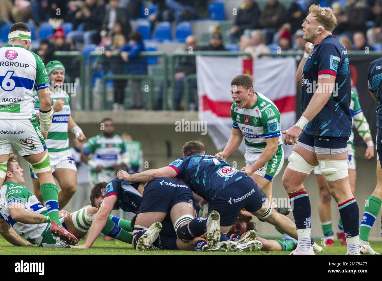 Monigo Stadium, Treviso, Italien, 07. Januar 2023, 07/01/2023; Foto Alfio Guarise; URC; Stadio Monigo Treviso; Benetton Treviso vs Ulster Rugby; Rugby; während Benetton Rugby vs Ulster Rugby - United Rugby Championship Match Stockfoto