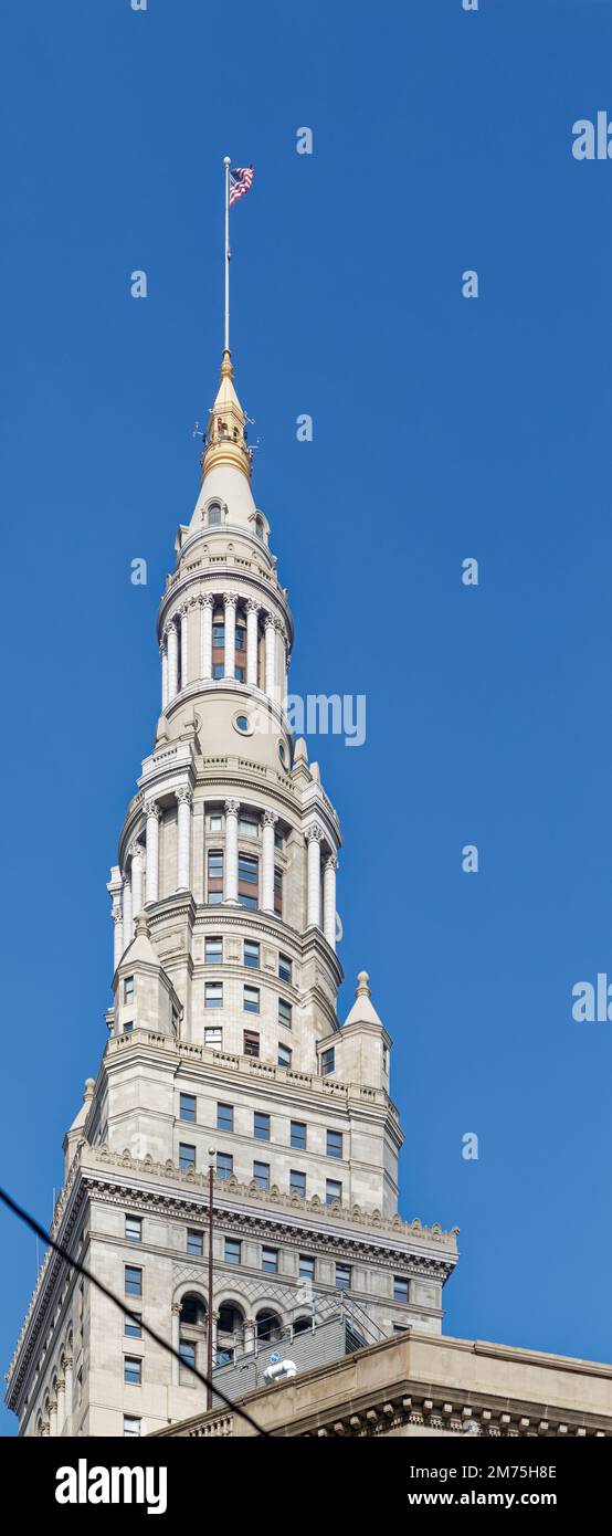 Tower City Center, ein Wahrzeichen von Cleveland, mit Büros, Hotel, Casino, Einkaufszentrum und Verkehrsknotenpunkt. Das 15 Hektar große Wahrzeichen wurde zwischen 1923 und 1962 erbaut. Stockfoto