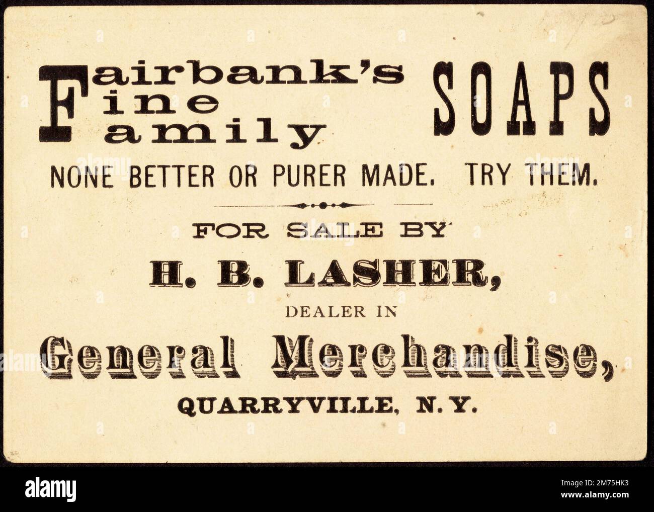 Auf einer Karte, die Fairbank's unübertroffene Seifen anpreist, etwa 1900 Stockfoto