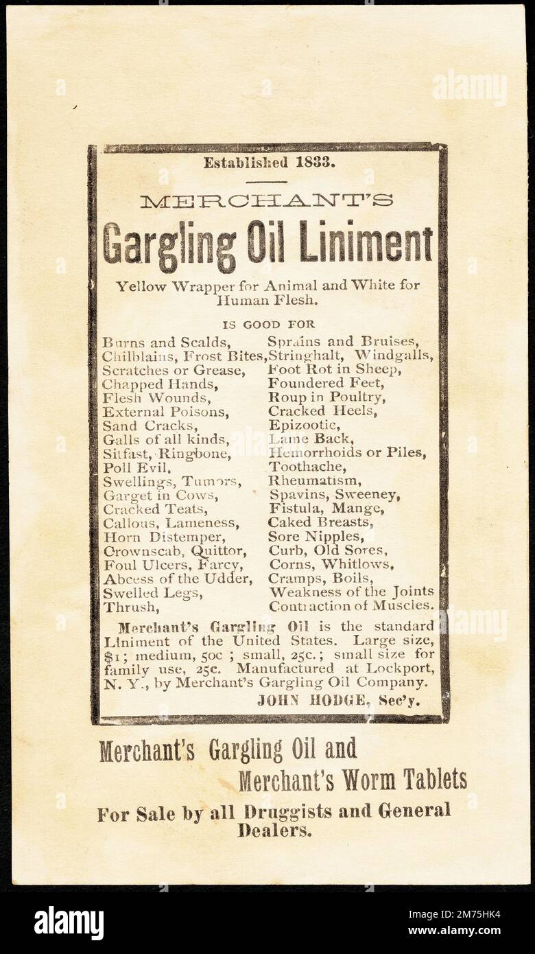 Werbung für Merchant's Gargling Oil, ca. 1900 Stockfoto
