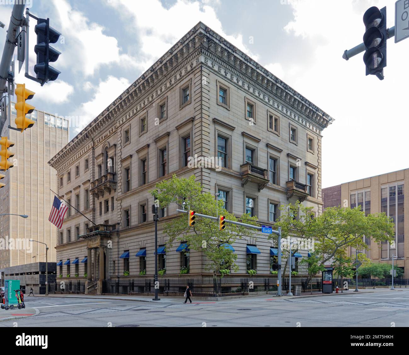 Der Union Club, ein Wahrzeichen im Renaissance-Stil, beherbergte Clevelands Elite – darunter fünf US-amerikanische Präsidenten: Grant, Hayes, Garfield, McKinley und Taft. Stockfoto