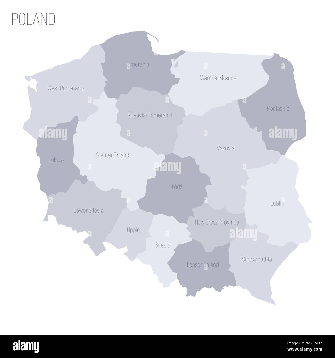 Polens politische Karte der Verwaltungsabteilungen Woiwodschaften