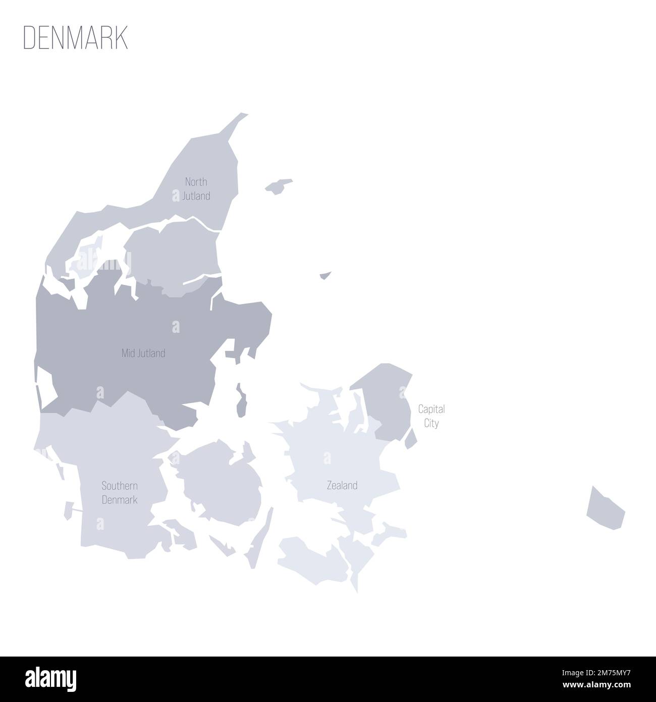 Dänische politische Karte der Verwaltungsabteilungen Regionen. Graue