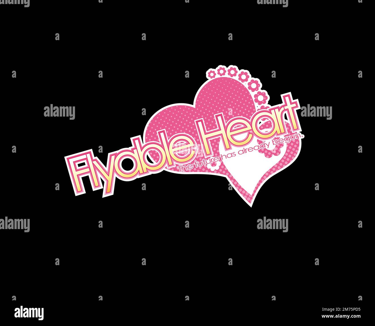 Fliegendes Herz, gedrehtes Logo, schwarzer Hintergrund Stockfoto