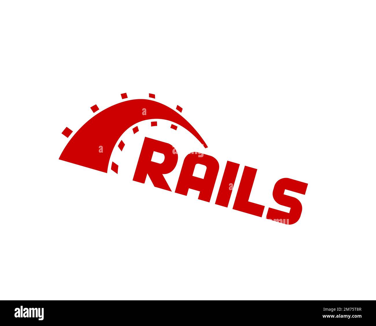 Ruby on Rails, gedrehtes Logo, weißer Hintergrund B Stockfoto