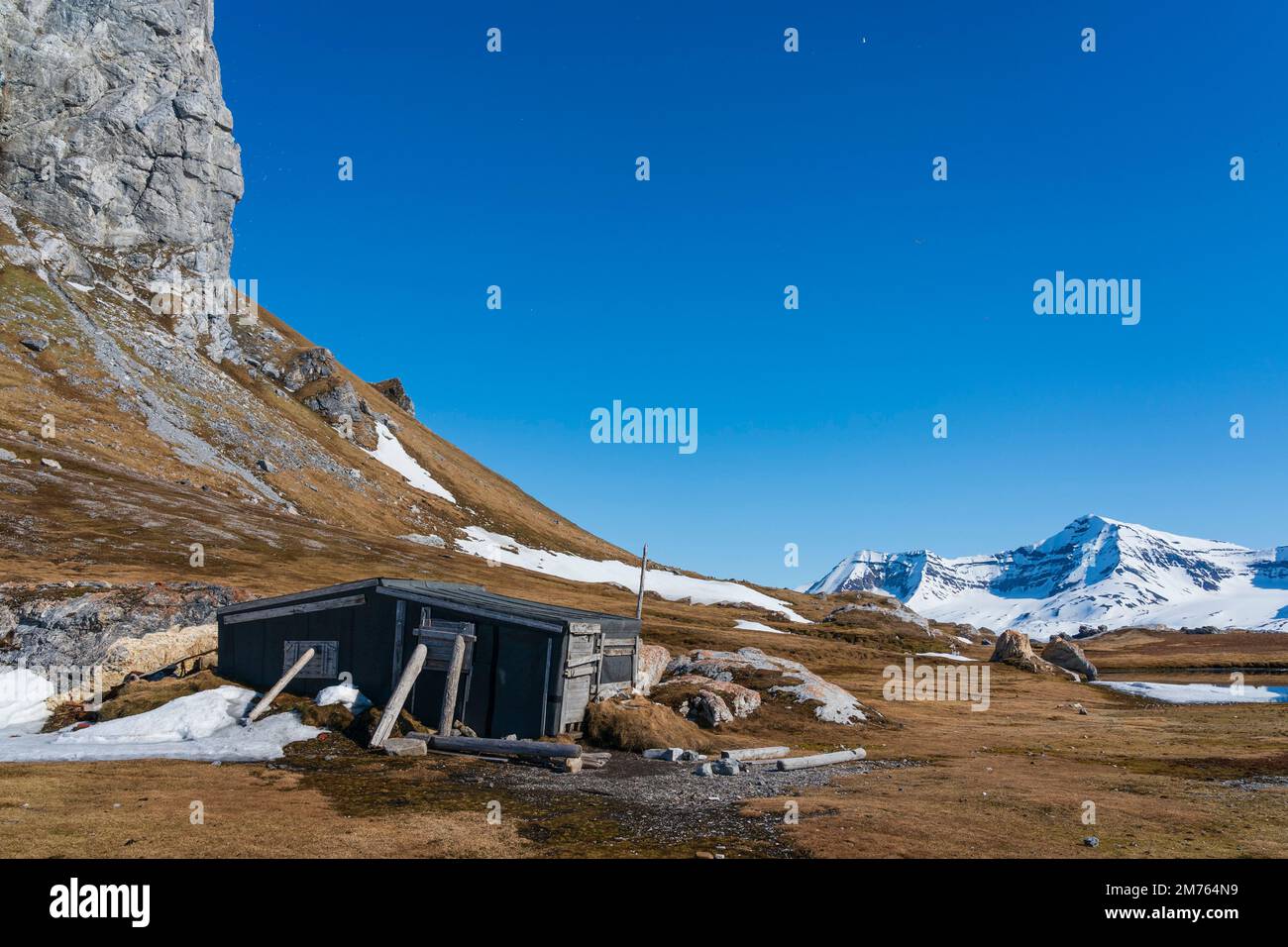 Jagdhütte, Gnalodden, Spitsbergen, Svalbard-Inseln, Norwegen. Stockfoto