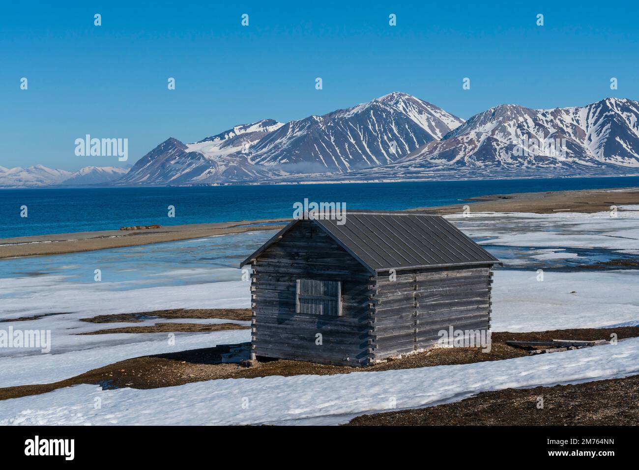 Jagdhütte, Calypsobyen, Spitsbergen, Svalbard-Inseln, Norwegen. Stockfoto