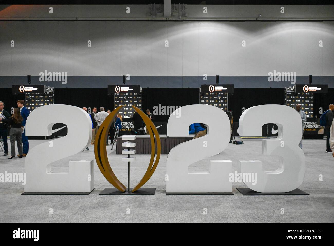Das Logo der CFP National Championship 2023 während des National Championship Media Day am Samstag, den 7. Januar 2023 in Los Angeles. (Dylan Stewart/Bild von Sport Stockfoto