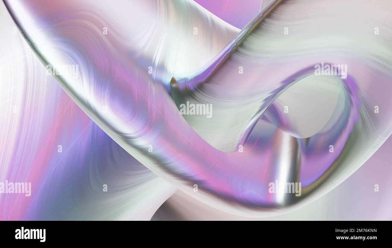 Abctract 3D-Geometrie mit perlmuttfarbener holografischer schillernder Textur, 3D-Rendering, Tech pc-Hintergrundbilder Stockfoto