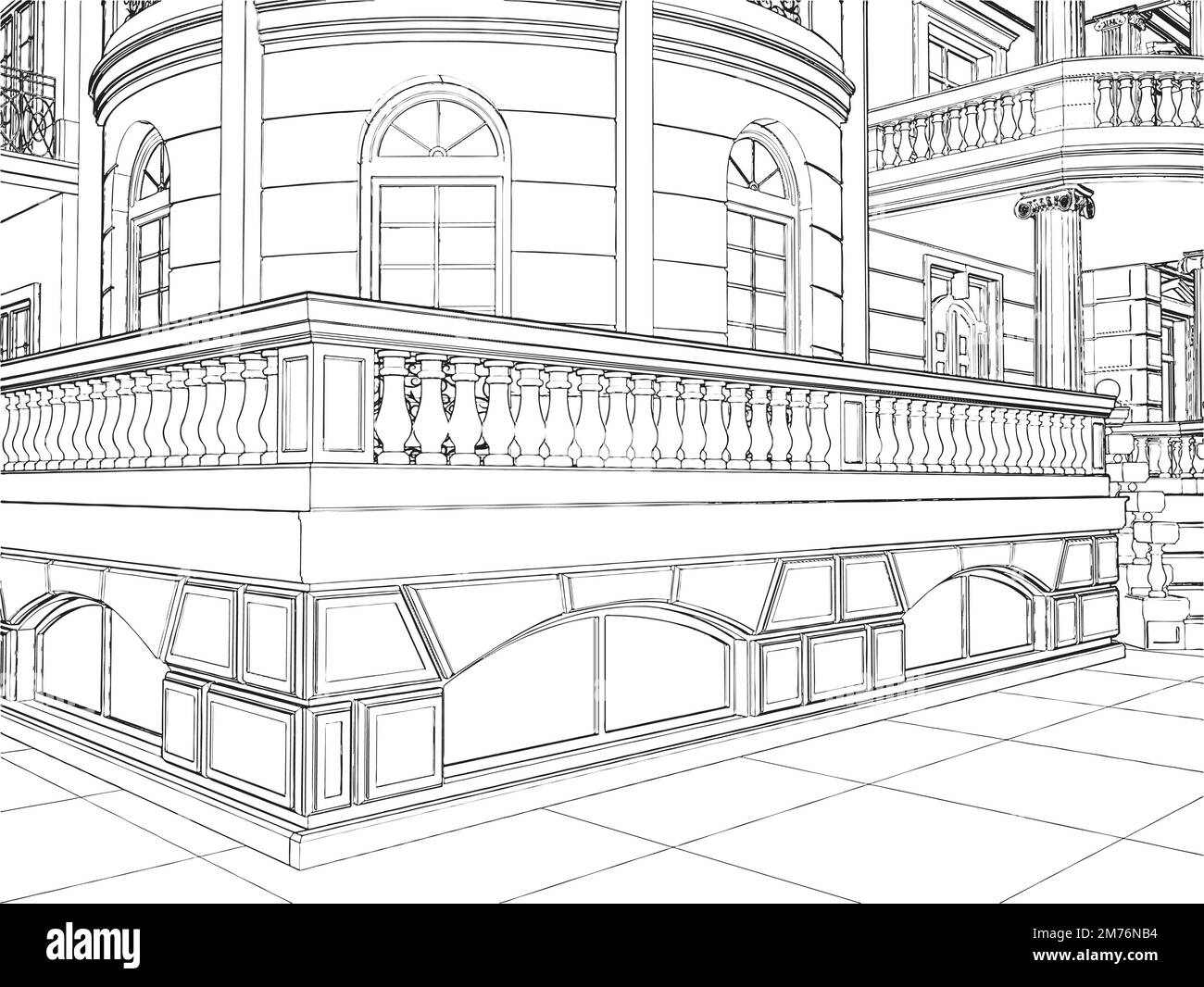 Terrasse, Eklektische Gebäude, Vector Stock Vektor