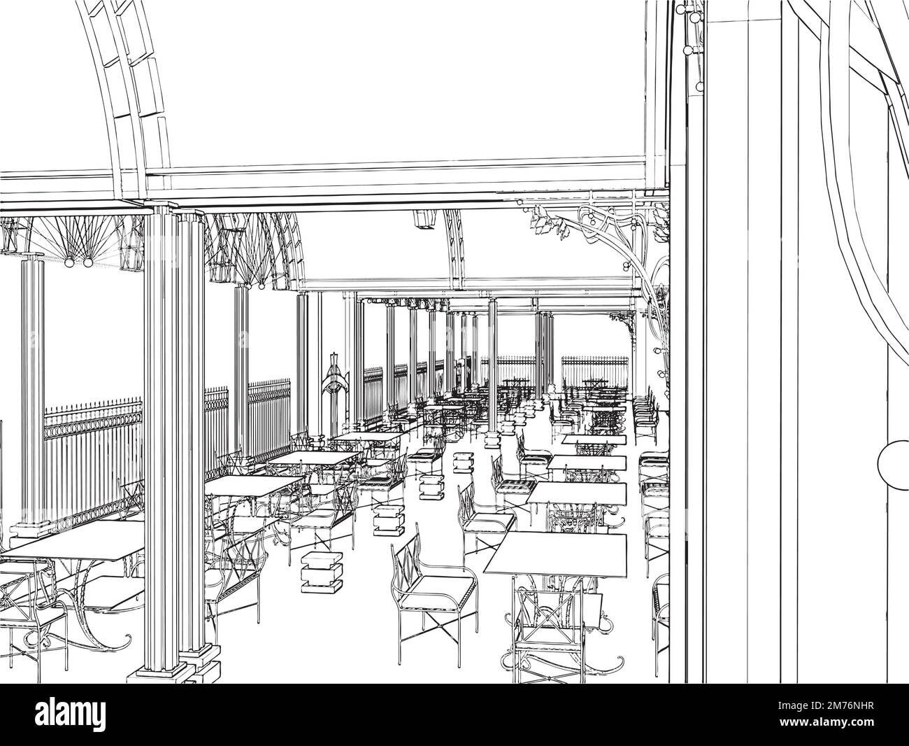 Restaurant im Freien auf Einem Terrassenvektor Stock Vektor