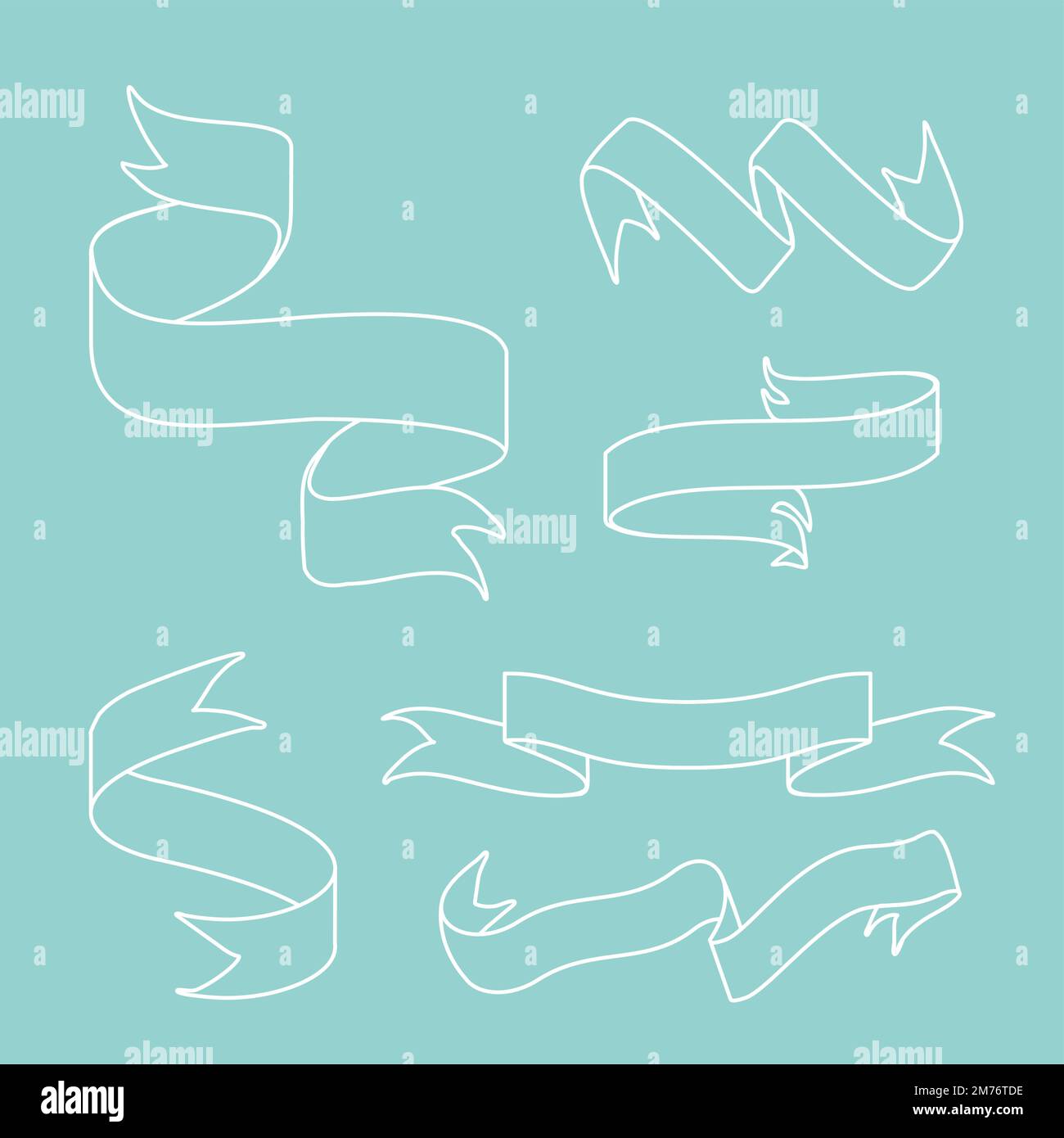 Ribbon Banner Doodle Style Set Vektor Stock Vektor