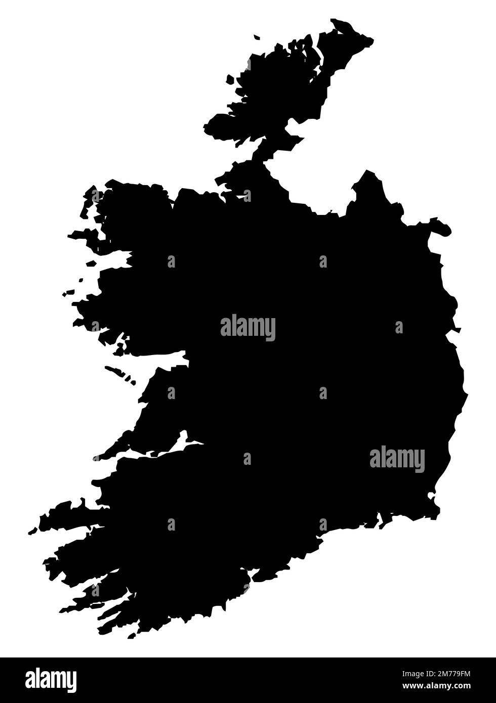 Eine Silhouettenkarte von Irland oder Südirland in Schwarz über Weiß Stockfoto