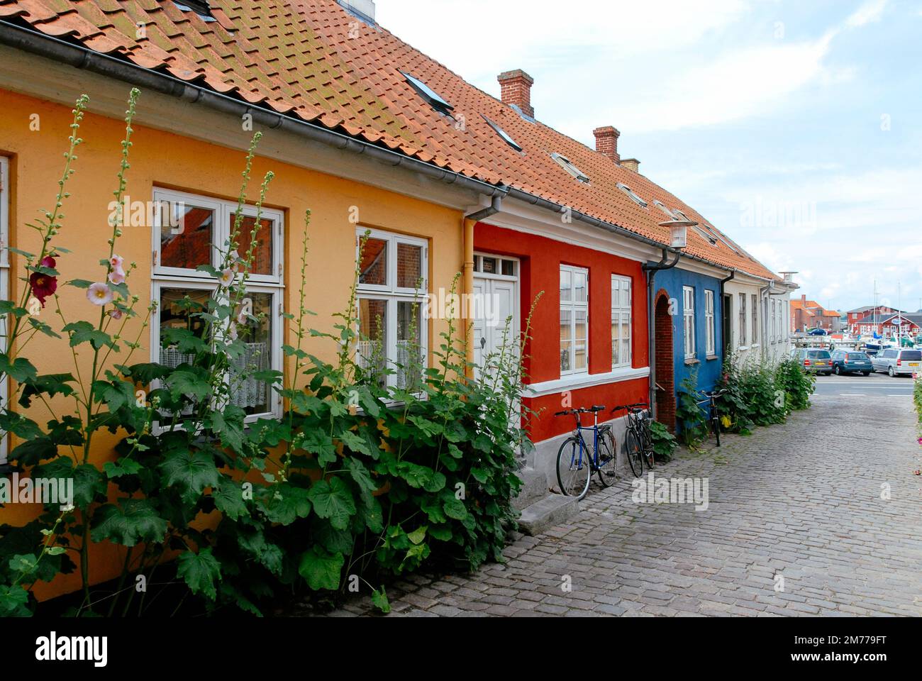Farbenfrohe Häuser in Faaborg (Dänemark) Stockfoto