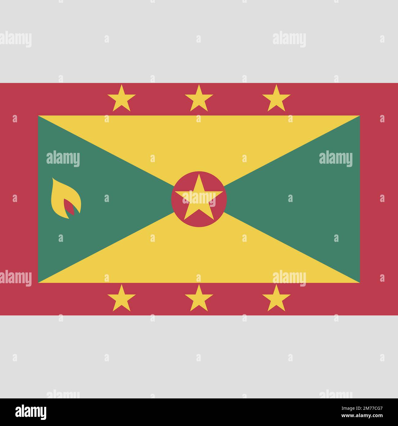 Grenada-Flagge mit offiziellen Farben und einem Seitenverhältnis von 3:5. Abbildung eines flachen Vektors. Stock Vektor