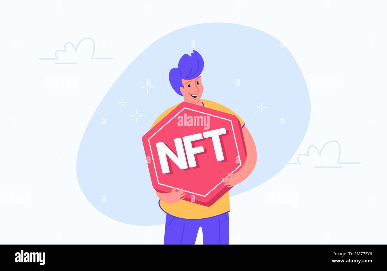NFT-Token und digitale Kunst als Kryptowährung und Bezahlung Stock Vektor