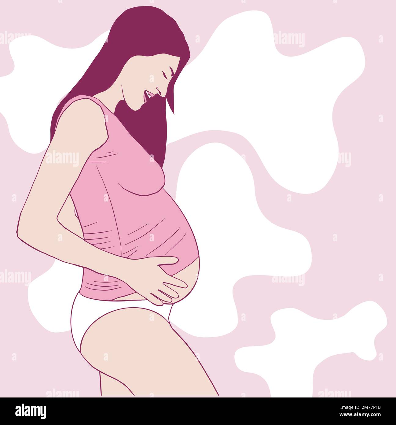 Cartoon-Illustration einer schwangeren Mutter auf dem grossen Tagesvektor des Babys auf pinkfarbenem Hintergrund Stock Vektor