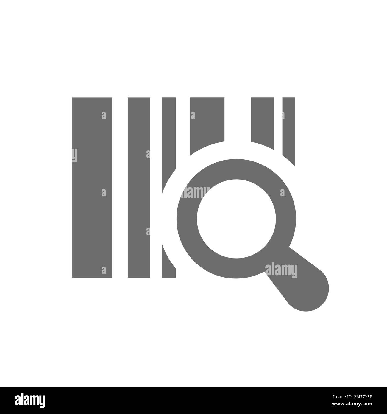 Barcode und Lupensymbol mit gefülltem Glas. Lupensymbol für den Suchvektor des Strichcode-Scanners. Stock Vektor