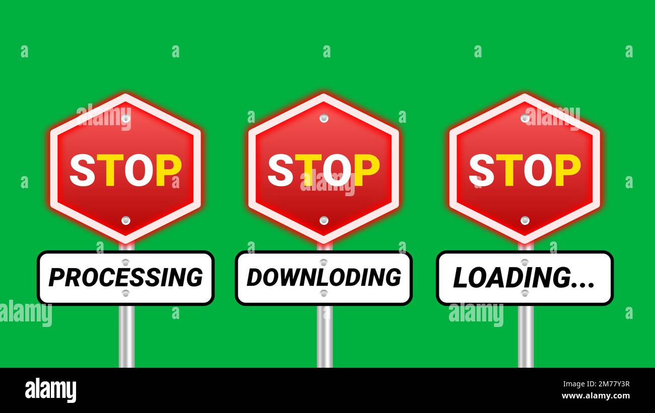 Stoppen Sie die Verarbeitung, den Download und das Laden für das Online-Internet-Puffern. Stockfoto