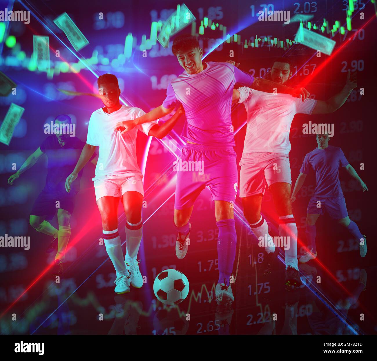 Fußballwettkonzept mit Fußballspielern während eines Spiels Stockfoto