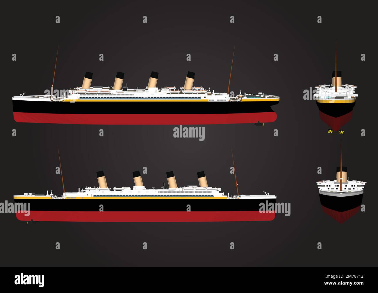 Sinkende Titanic legendäres kolossales Boot monumentales Symbol für ein großes Schiff flachen isolierten Illustrationsmaster Vektor Stock Vektor