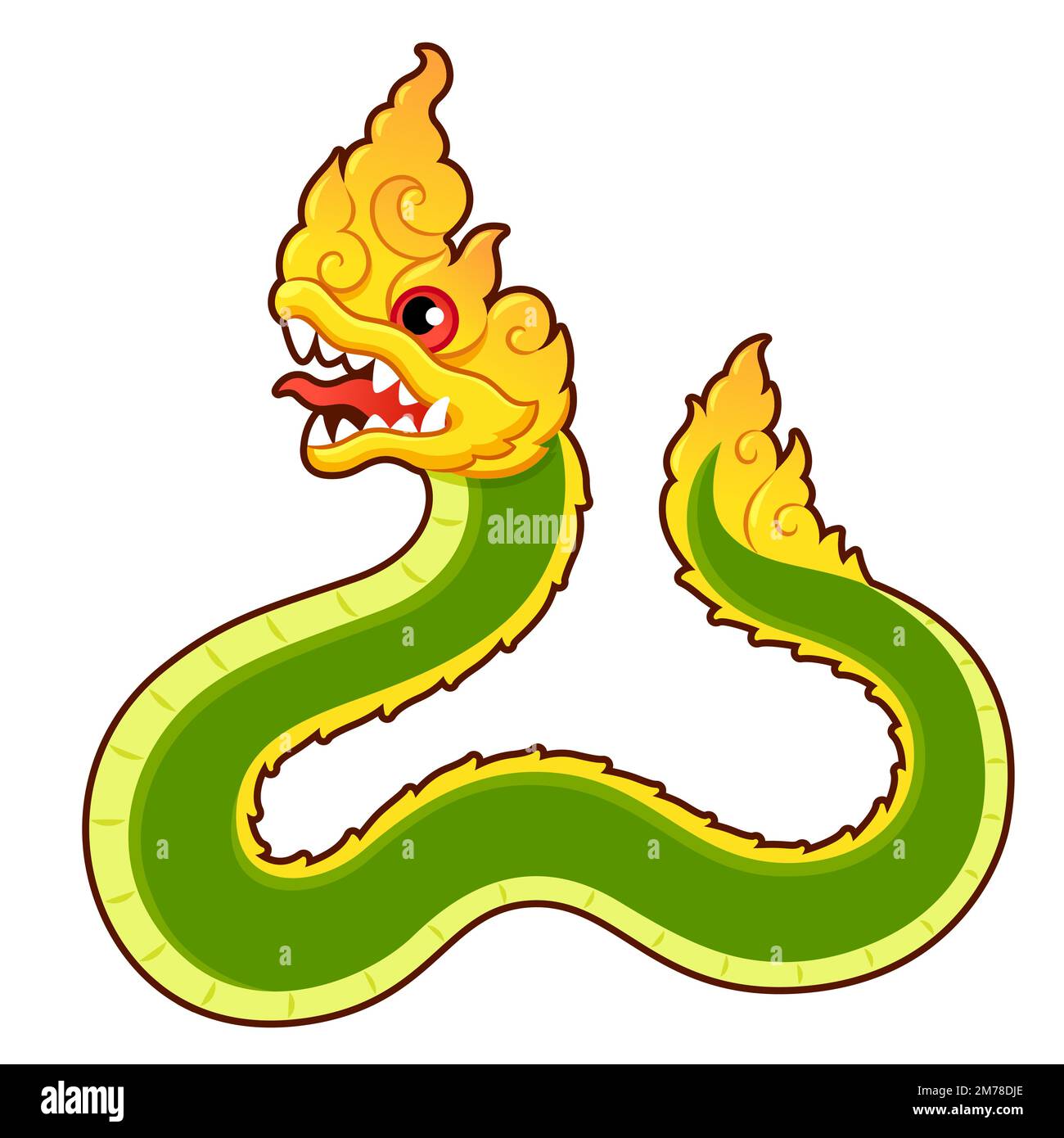 Thai Naga, legendäre Drachenschlange. Zeichentrickzeichnung, Vektorgrafik-Illustration. Stock Vektor
