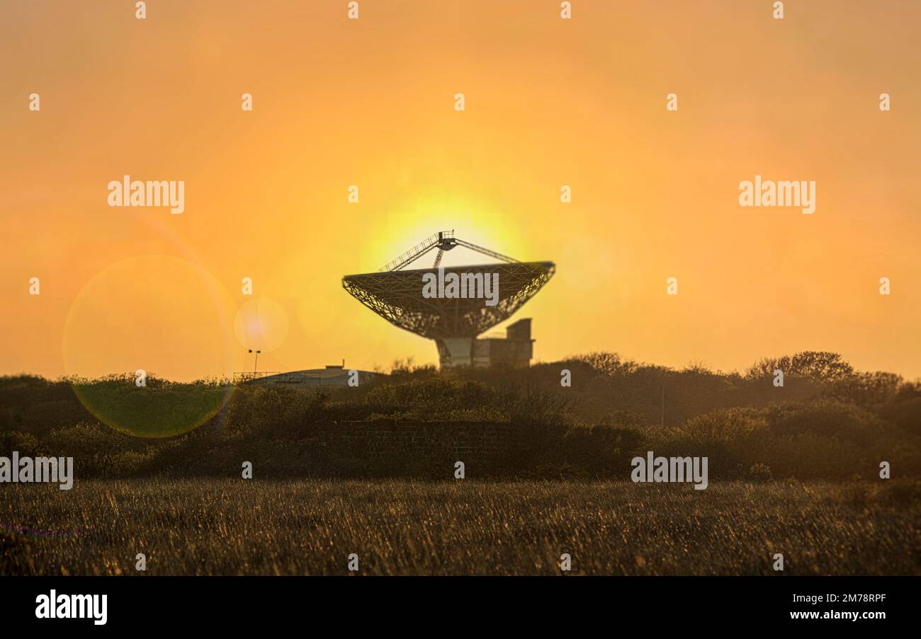 Goonhilly Earth Station, Cornwall, Artemis 1, Raumraketenabschuss Stockfoto