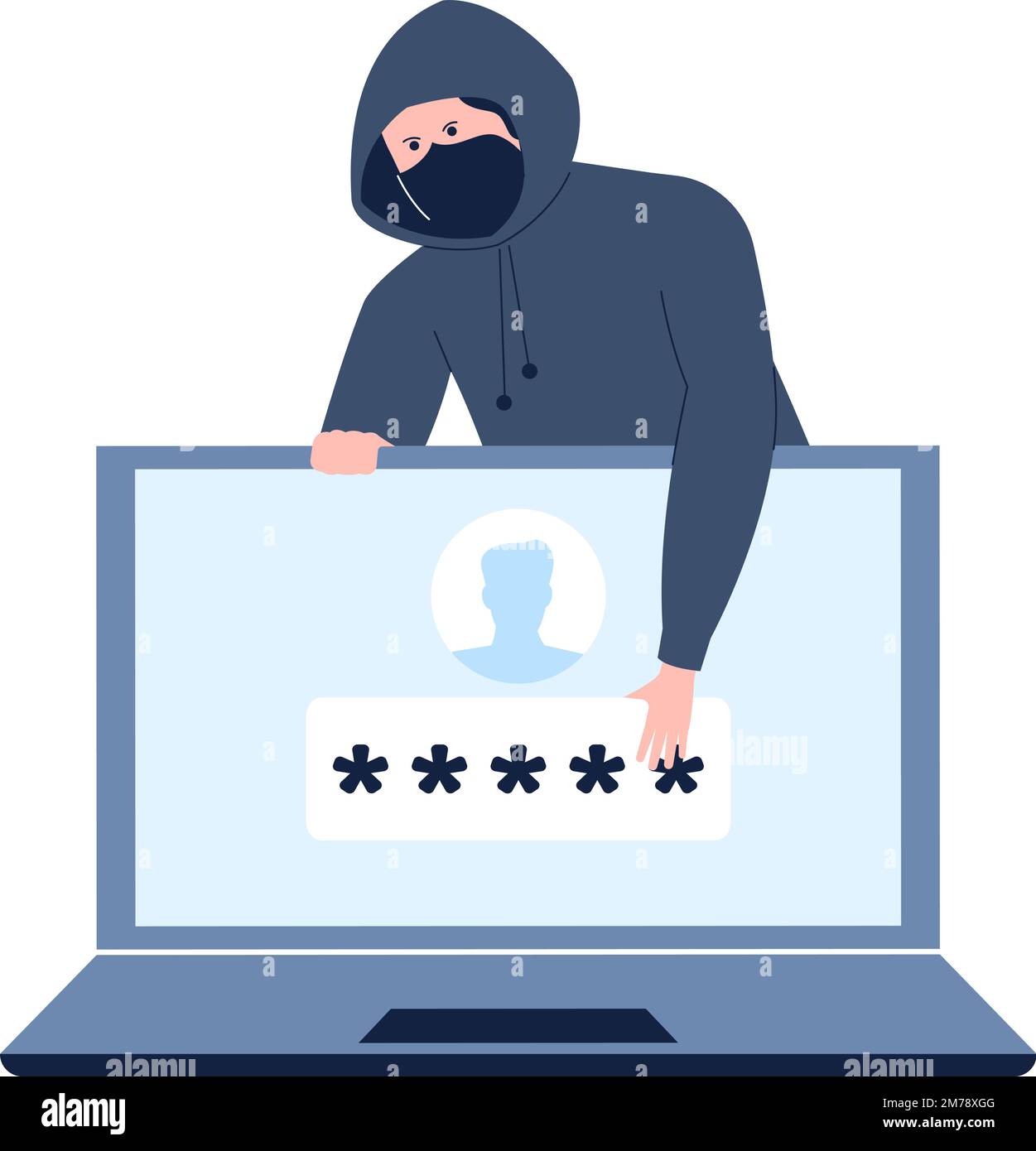 Cyber-Phishing und Hacker-Angriffe auf E-Mail- oder Online-Banking-Passwörter. Internet-Spion-Figuren stehlen persönliche Daten aus dem Internet, aktuelle Vektorszene Stock Vektor