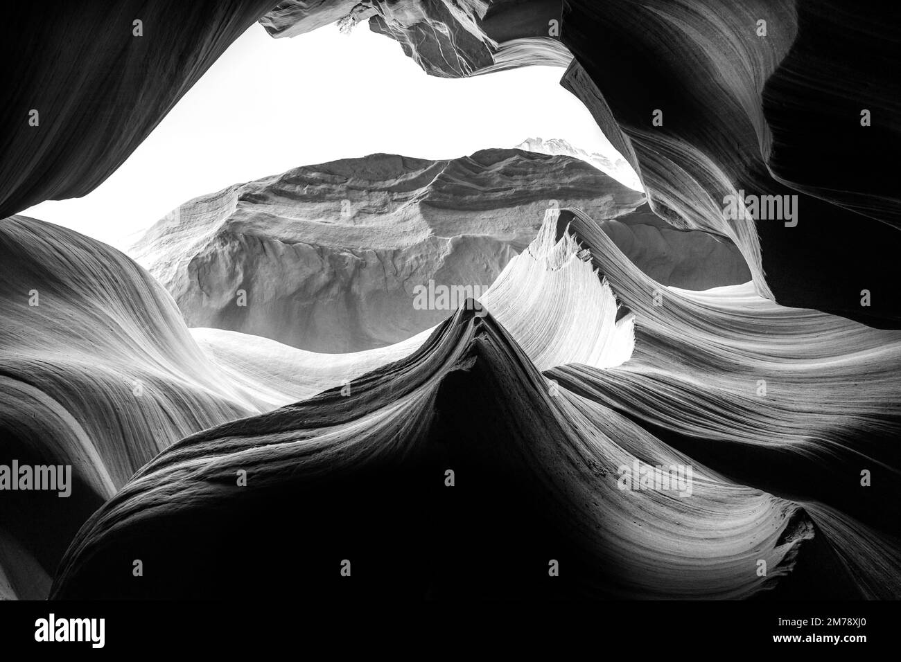 Schwarzweißbild des Antilopen-Canyons Stockfoto