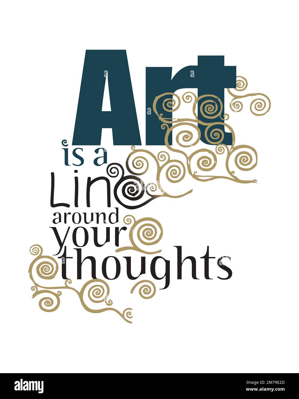 Kunst ist eine Linie um Ihre Gedanken: Gustav Klimts typografisch illustrierter Gedanke an Kunst als die Linie, die menschliches Denken bildet Stockfoto